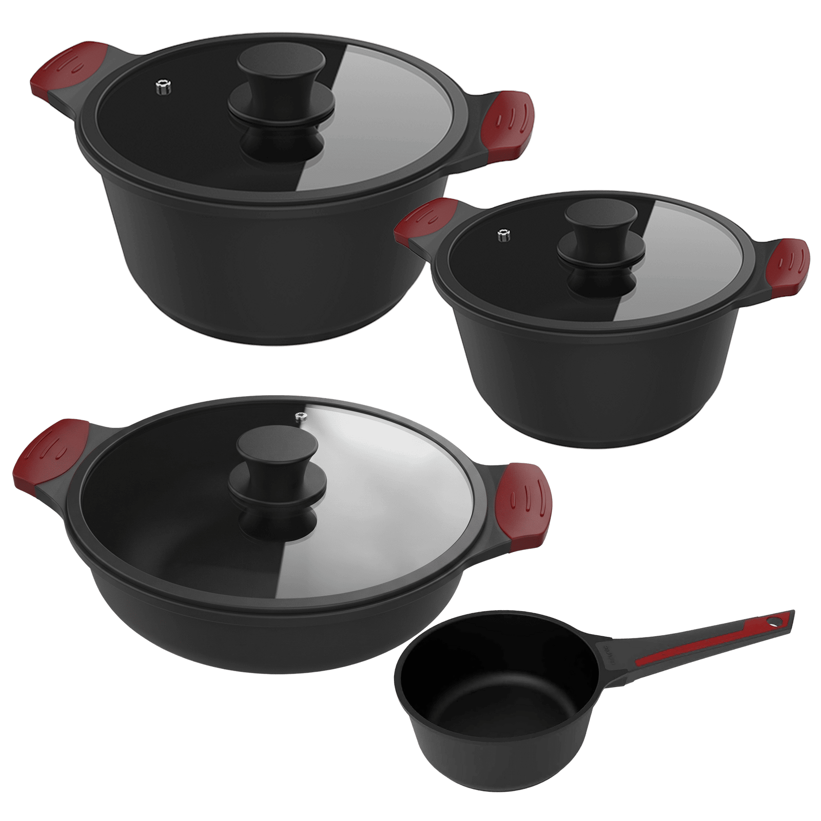 Set cacerolas de 20, 24, 28cm y cazo de 16cm, Colección Gourmet+